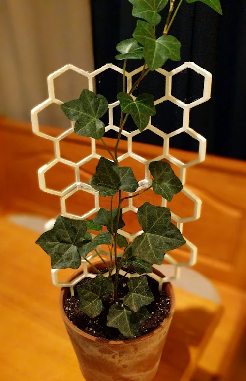 Elevate Your Plants with Our 3D-Printed Hexagon Trellis Add a touch of geometric beauty to your plant collection with our 9-inch tall hexagon trellis. This unique and functional design provides a sturdy support for your climbing plants, encouraging them to grow taller and fuller. Features: Hexagon Shape: Adds a modern and stylish touch to your plant display. 9-Inch Height: Offers ample support for vining plants. Durable Construction: Made from high-quality materials for long-lasting use. Easy to Assemble: Simply insert the trellis into the soil of your plant. Versatile: Suitable for a variety of indoor and outdoor plants. Enhance your plant's growth and aesthetic appeal with our 3D-printed hexagon trellis.